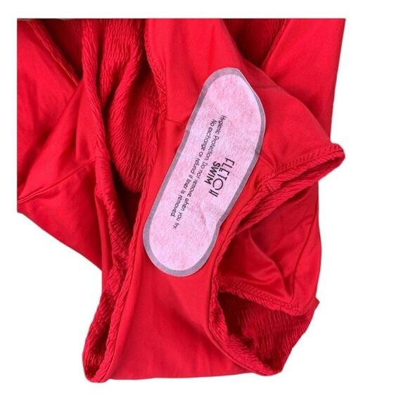 Fletch Ruby Red One Piece Crinkle Smocking Zipper Front Swimsuit Size Small - Picture 9 of 11